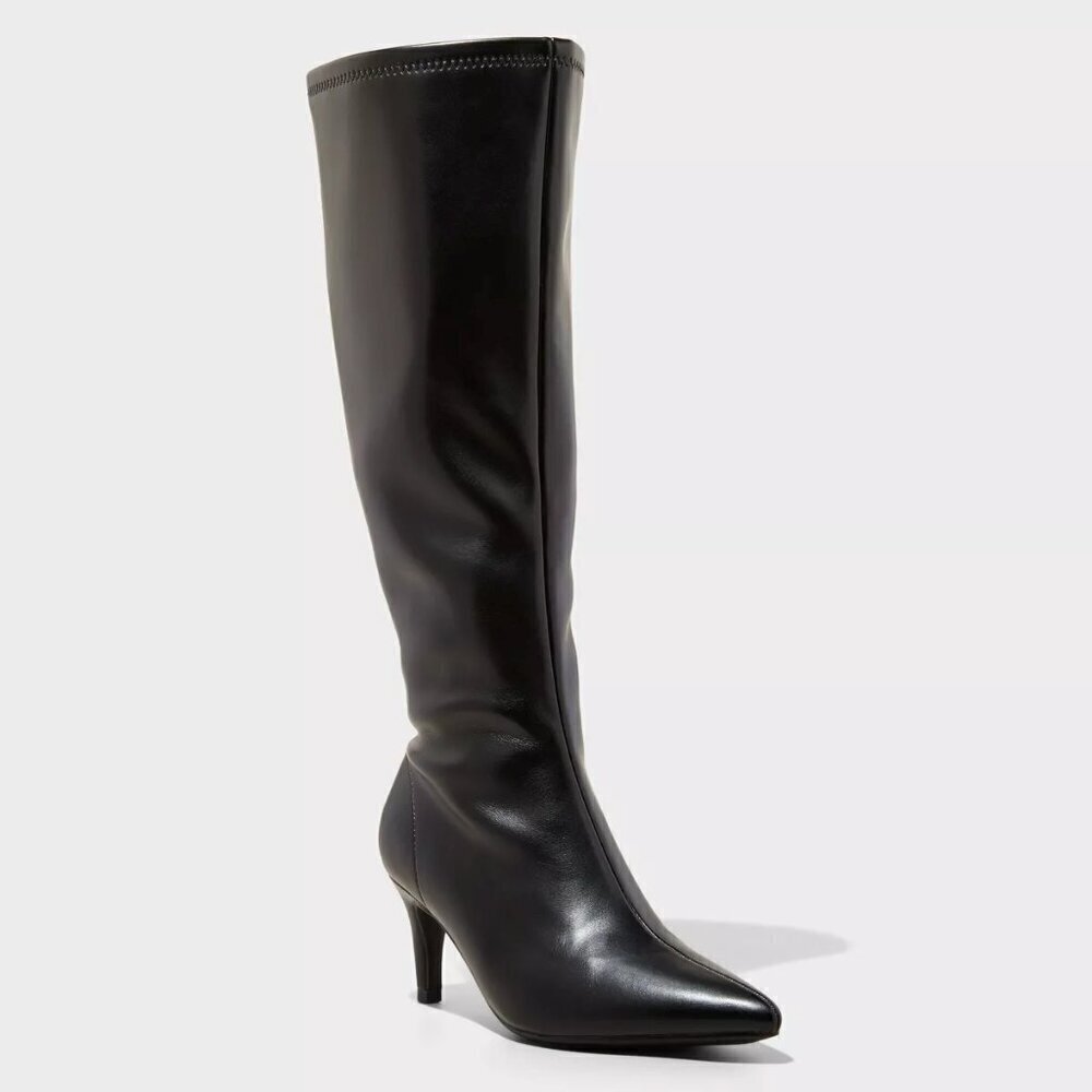 A New day Women's Nelly Stiletto Mid‎ Heel Tall Black Boots